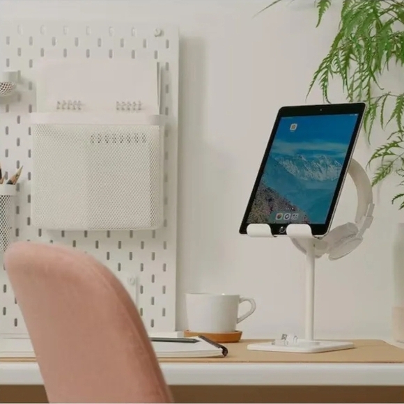 IKEA Other - Adjustable Tablet Stand With Accessory Hanger And Cork Surface - Silver & White